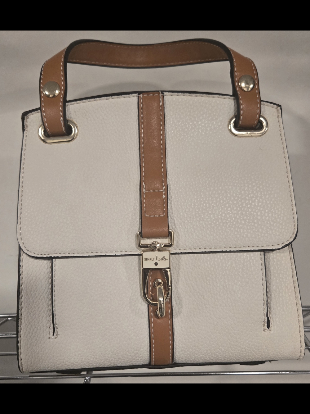 Simply Noelle White and Tan Top-Handle Satchel